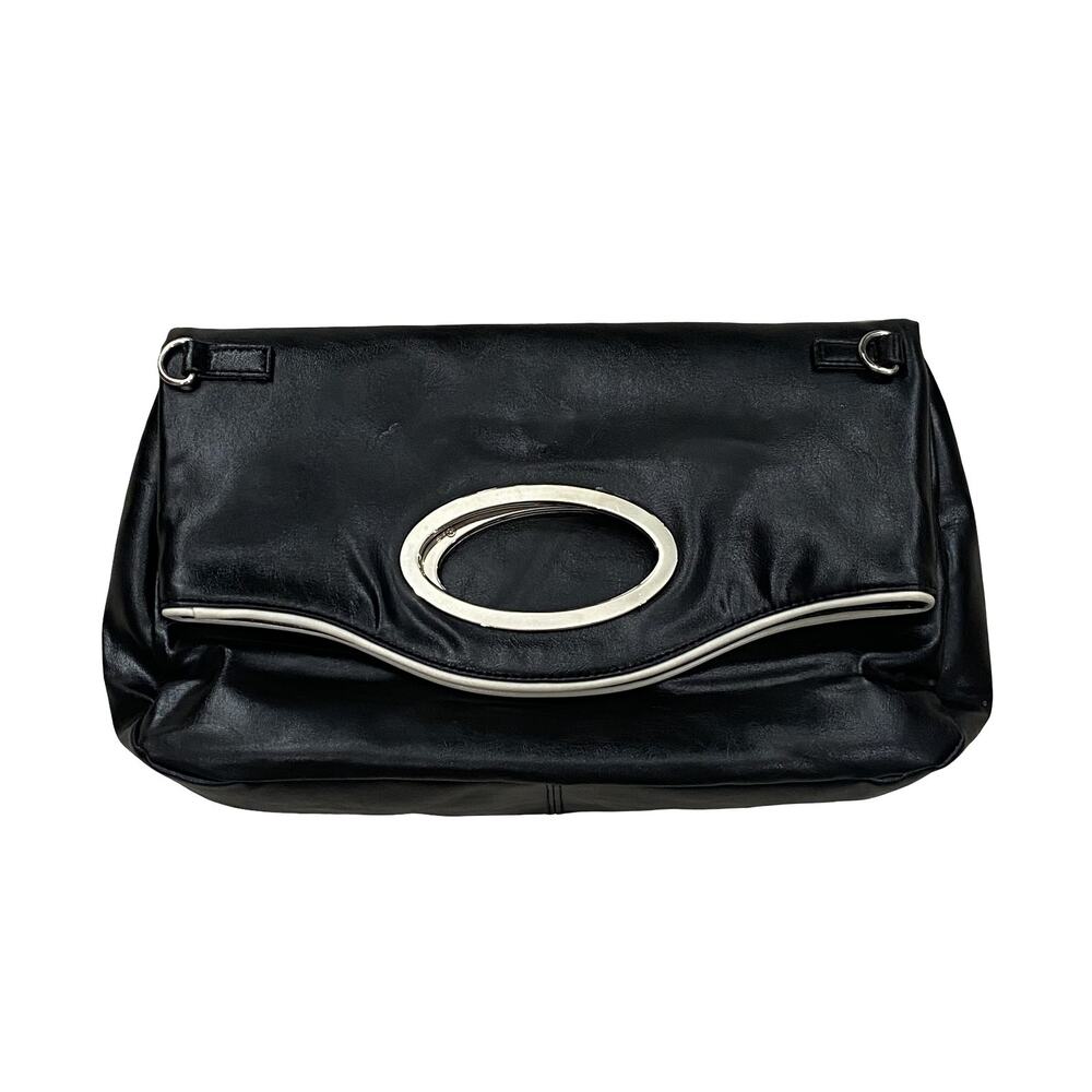 Barneys New York Black Leather Fold-Over Clutch / Shoulder Bag (Missing Strap)